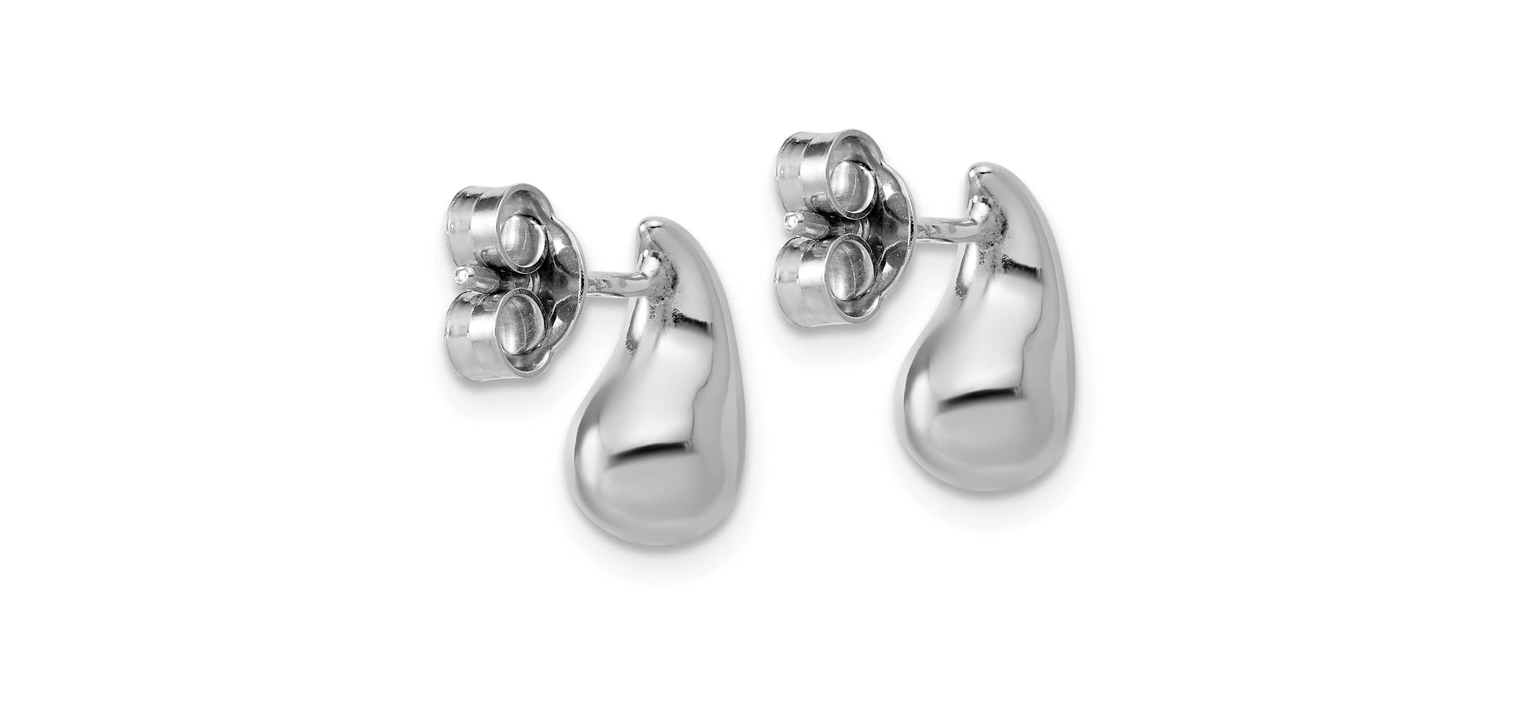 Sterling Silver Rhodium-plated Polished Puffed Teardrop Post Earrings