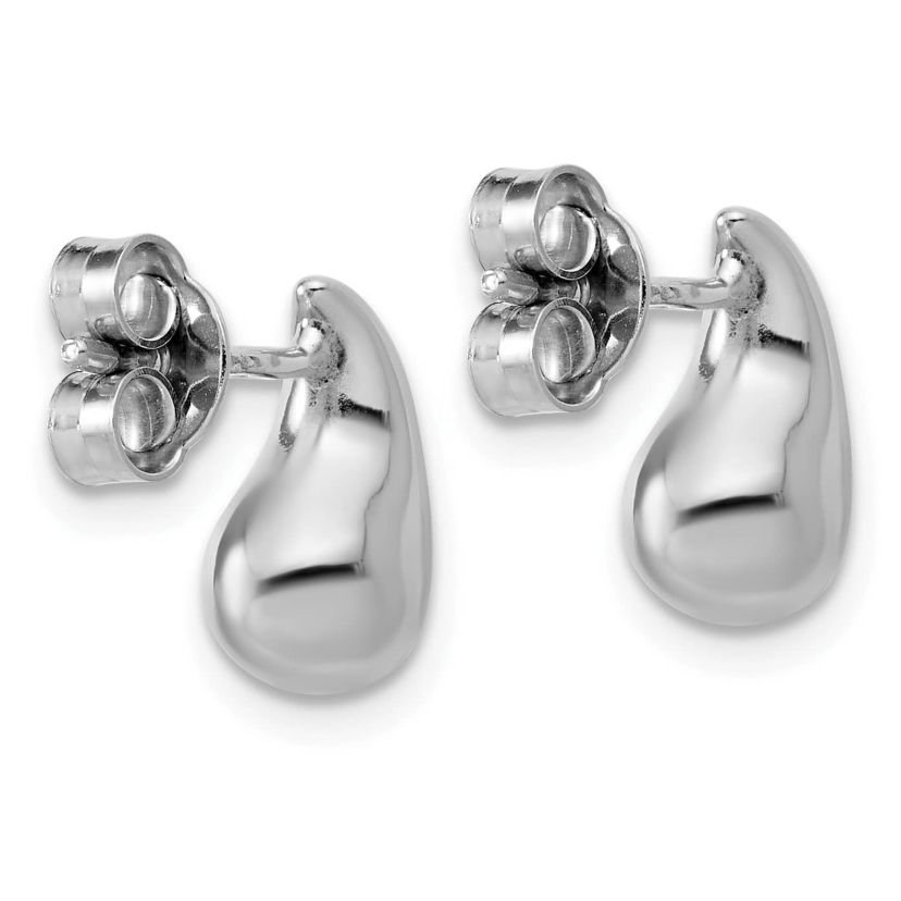 Sterling Silver Rhodium-plated Polished Puffed Teardrop Post Earrings