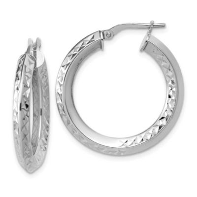 Belk & Co Sterling Silver Rhodium-plated Polished and Diamond-cut Hoop Earrings, White