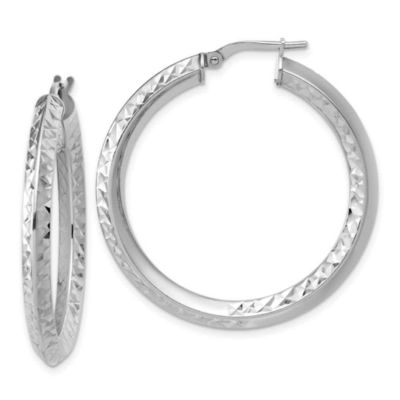 Belk & Co Sterling Silver Rhodium-plated Polished and Diamond-cut Hoop Earrings, White