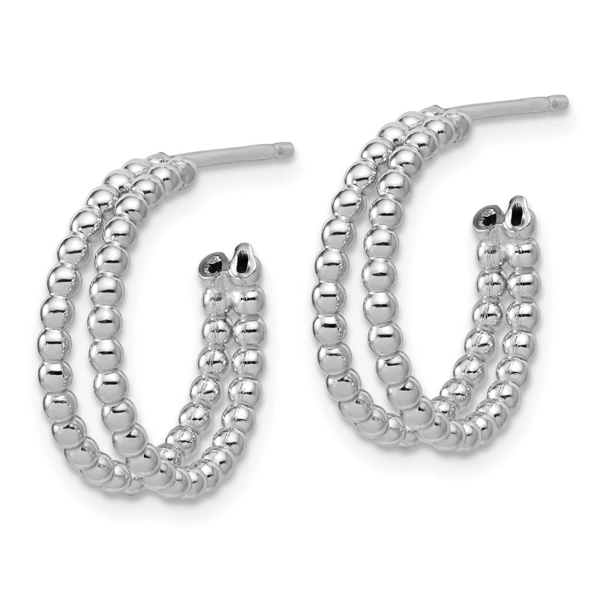 Sterling Silver Rhodium-plated Polished Beaded J-Hoop Earrings