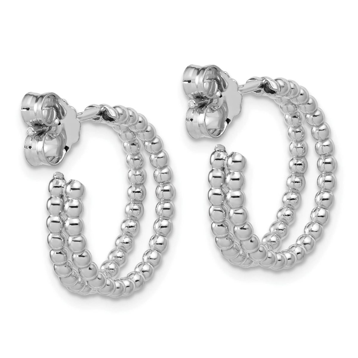 Sterling Silver Rhodium-plated Polished Beaded J-Hoop Earrings