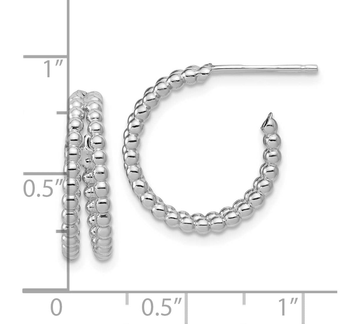 Sterling Silver Rhodium-plated Polished Beaded J-Hoop Earrings