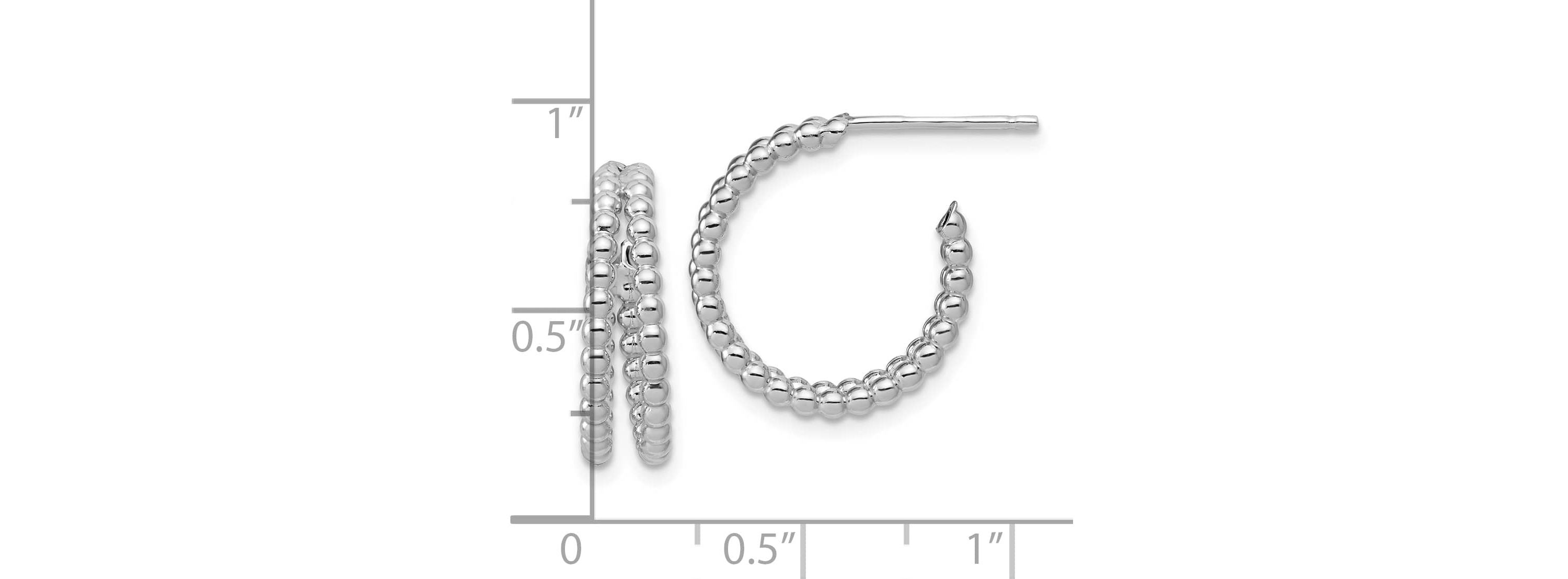 Sterling Silver Rhodium-plated Polished Beaded J-Hoop Earrings
