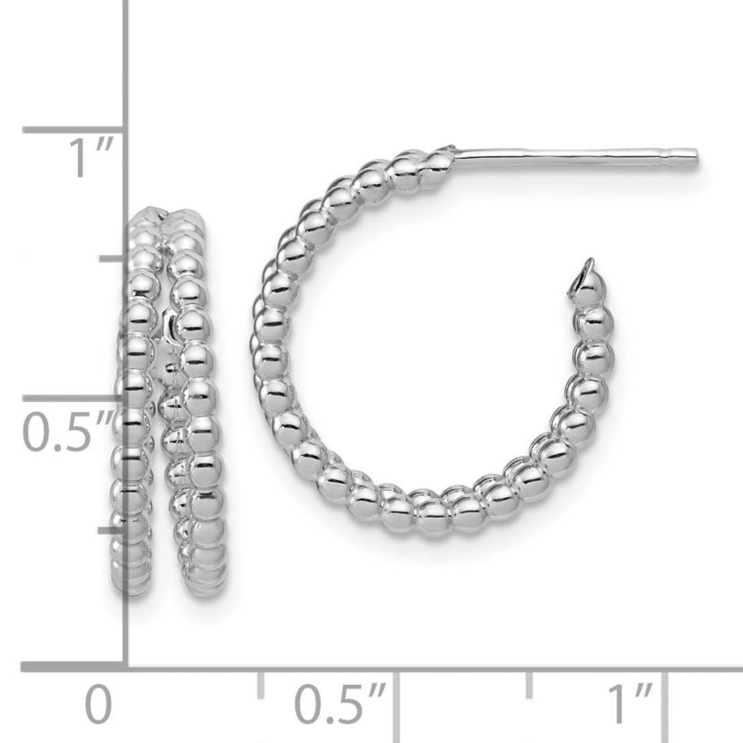 Sterling Silver Rhodium-plated Polished Beaded J-Hoop Earrings