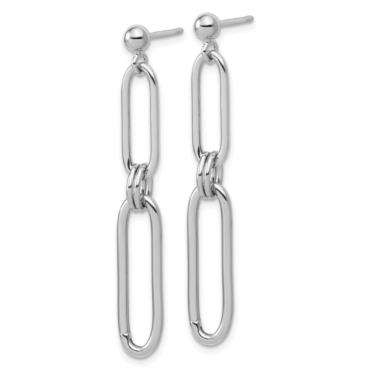Sterling Silver Rhodium-plated Polish Paperclip Link Dangle Post Earrings
