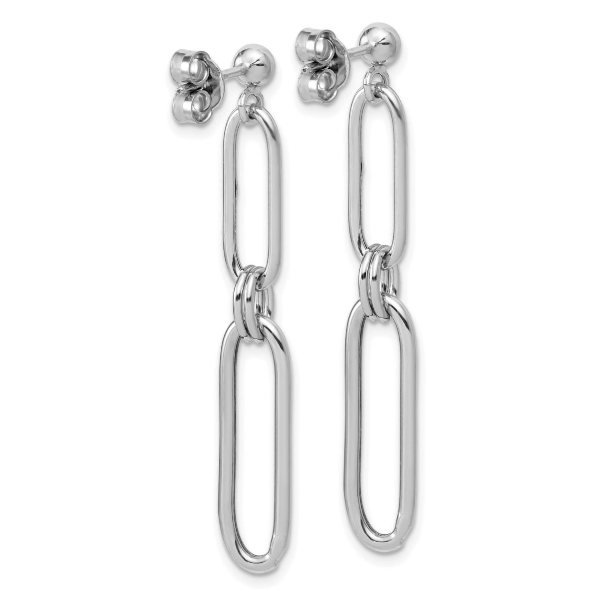 Sterling Silver Rhodium-plated Polish Paperclip Link Dangle Post Earrings