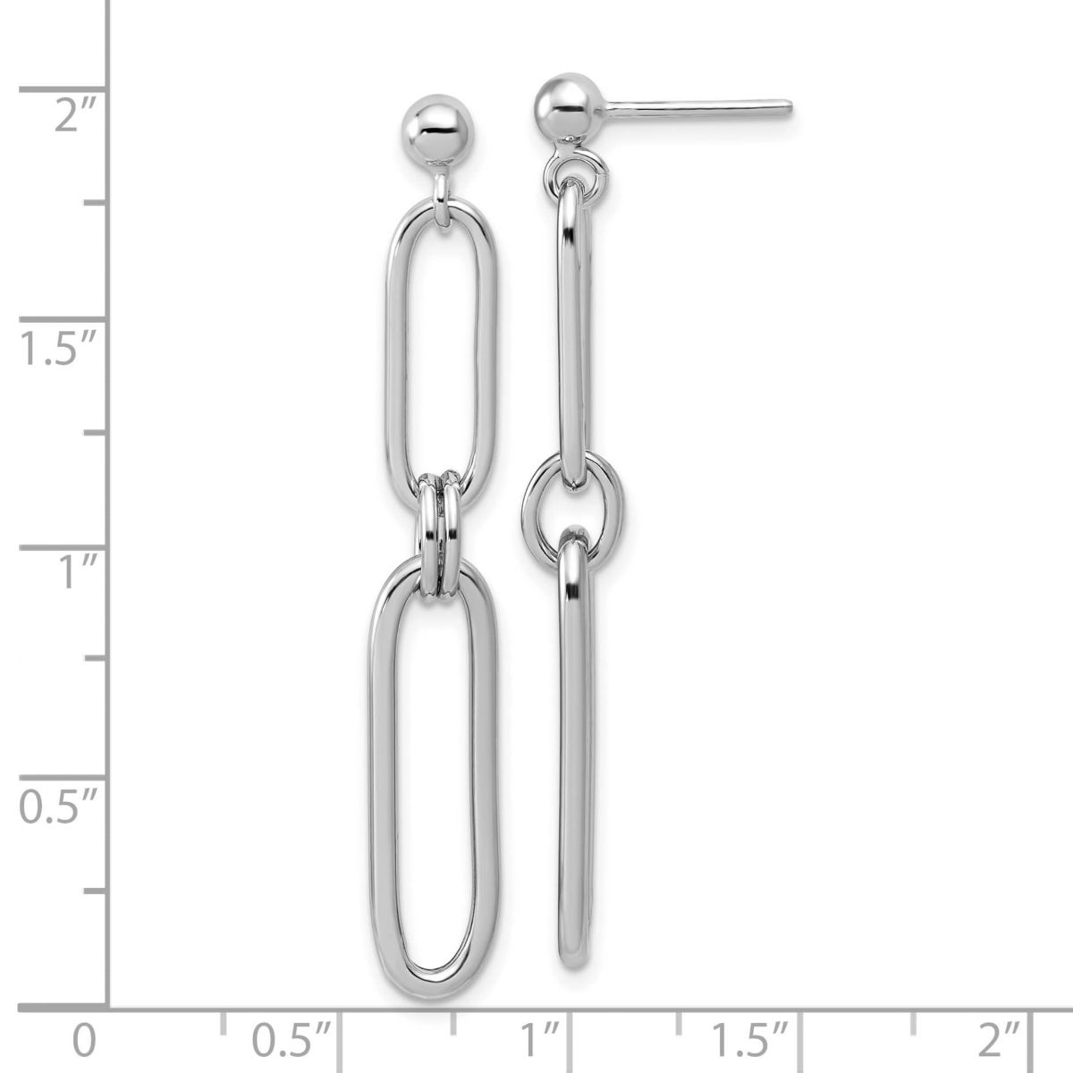 Sterling Silver Rhodium-plated Polish Paperclip Link Dangle Post Earrings