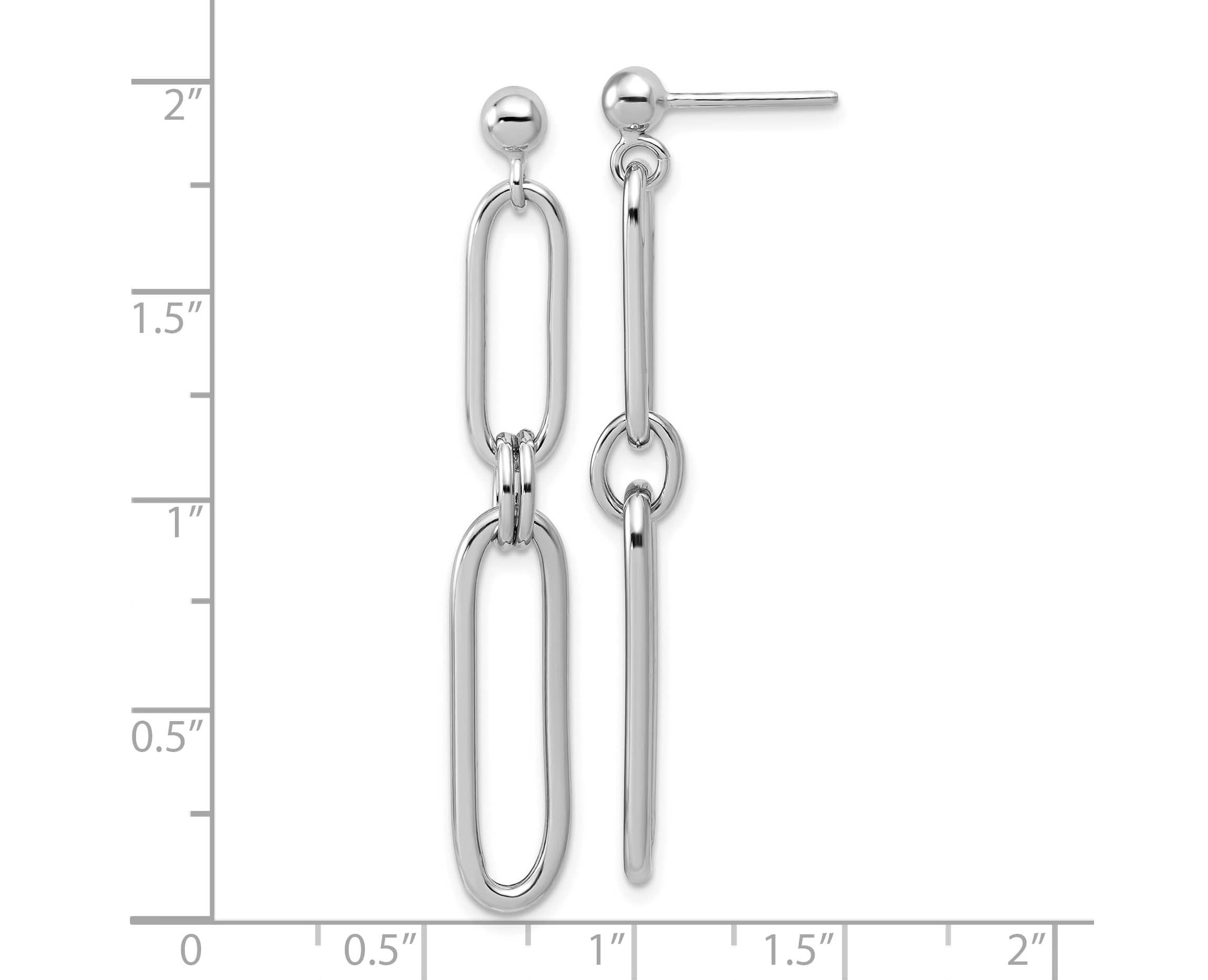 Sterling Silver Rhodium-plated Polish Paperclip Link Dangle Post Earrings