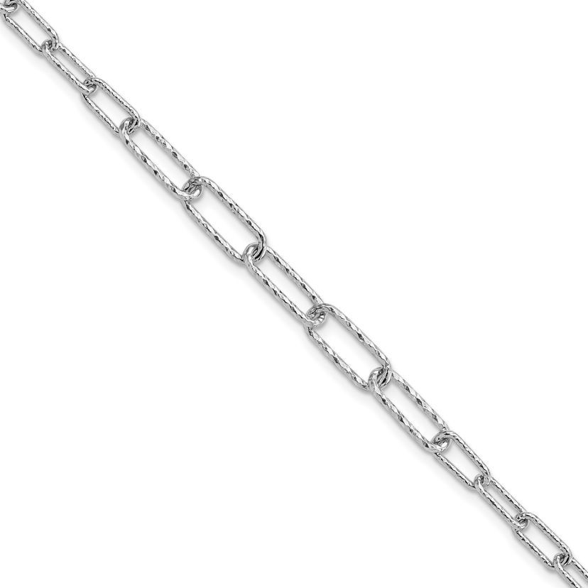 Sterling Silver Rhodium-plated Diamond-cut with 1 Inch Extension Link Bracelet