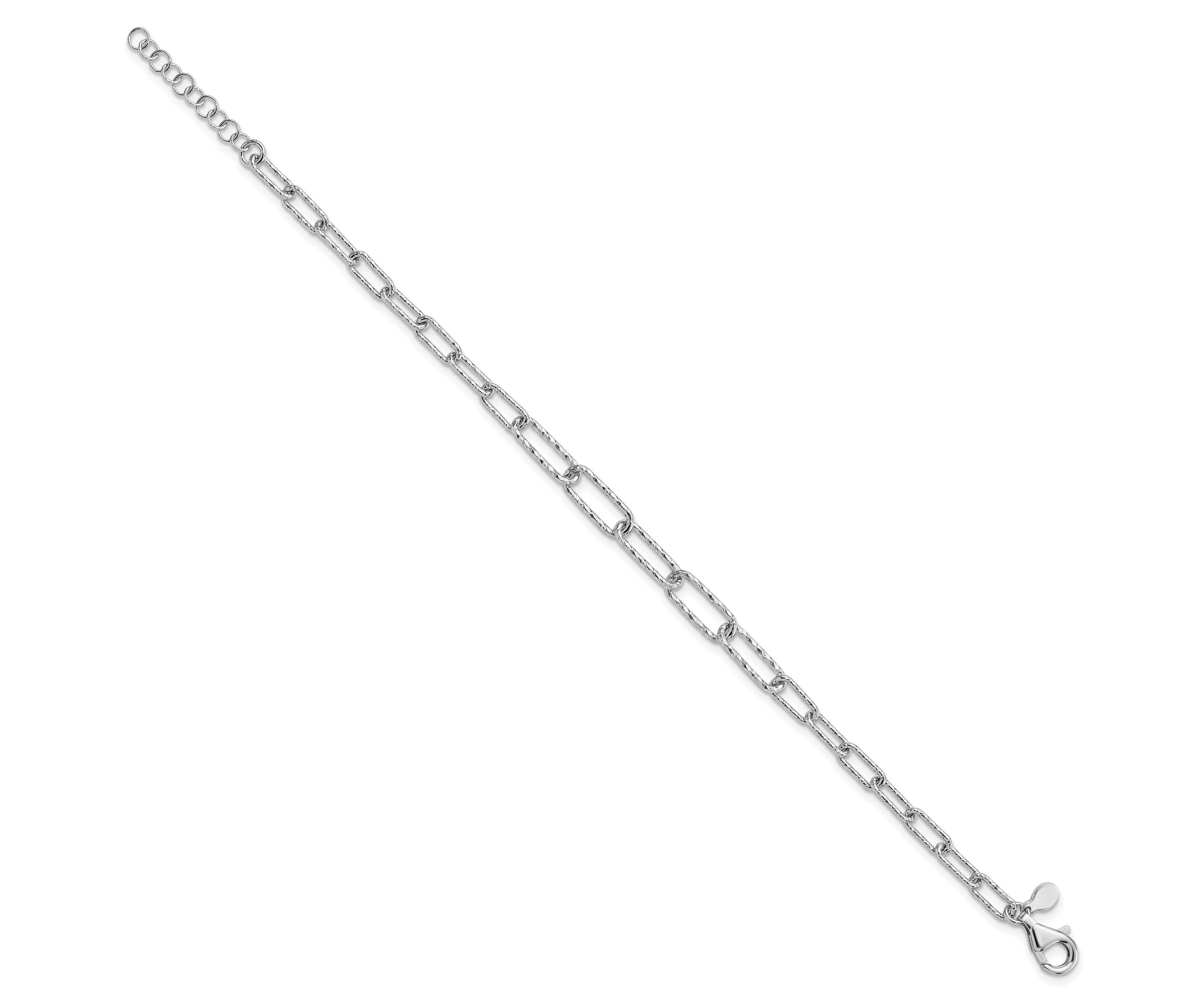 Sterling Silver Rhodium-plated Diamond-cut with 1 Inch Extension Link Bracelet