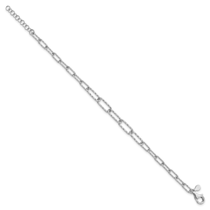 Sterling Silver Rhodium-plated Diamond-cut with 1 Inch Extension Link Bracelet