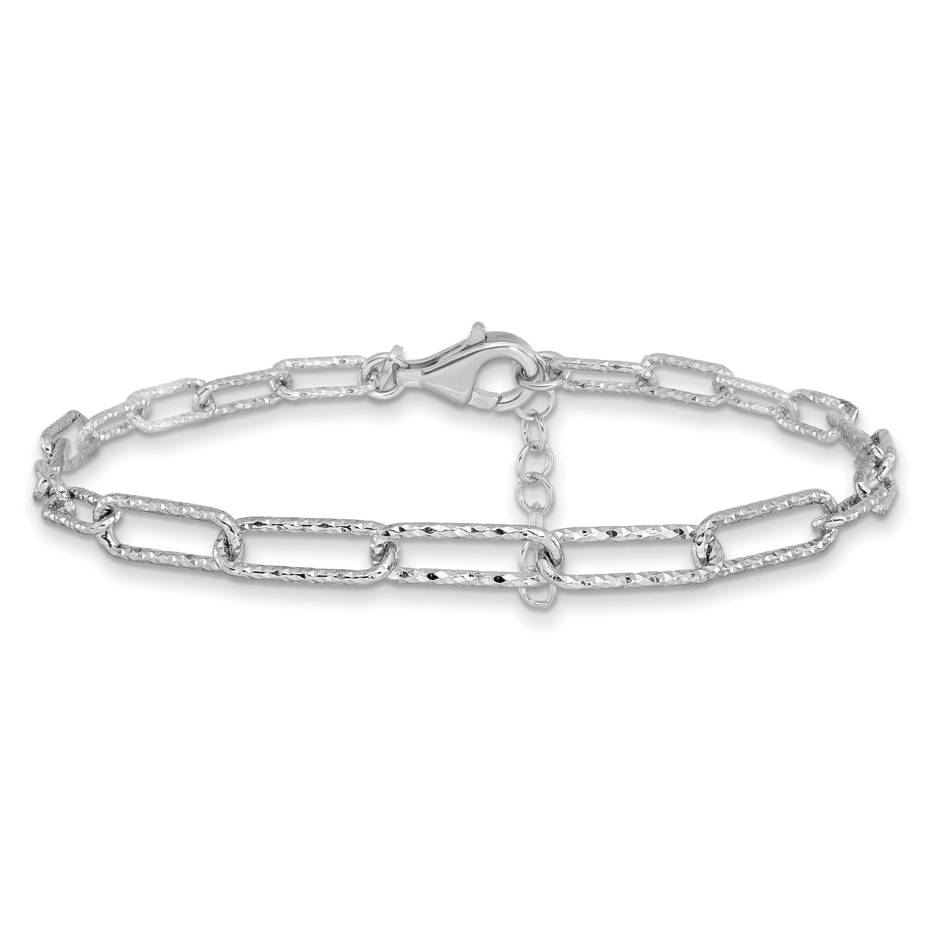 Sterling Silver Rhodium-plated Diamond-cut with 1 Inch Extension Link Bracelet