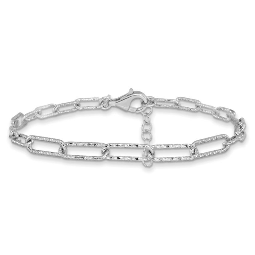 Sterling Silver Rhodium-plated Diamond-cut with 1 Inch Extension Link Bracelet