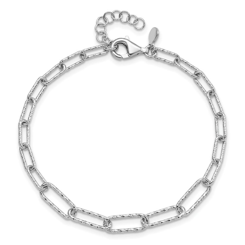 Sterling Silver Rhodium-plated Diamond-cut with 1 Inch Extension Link Bracelet