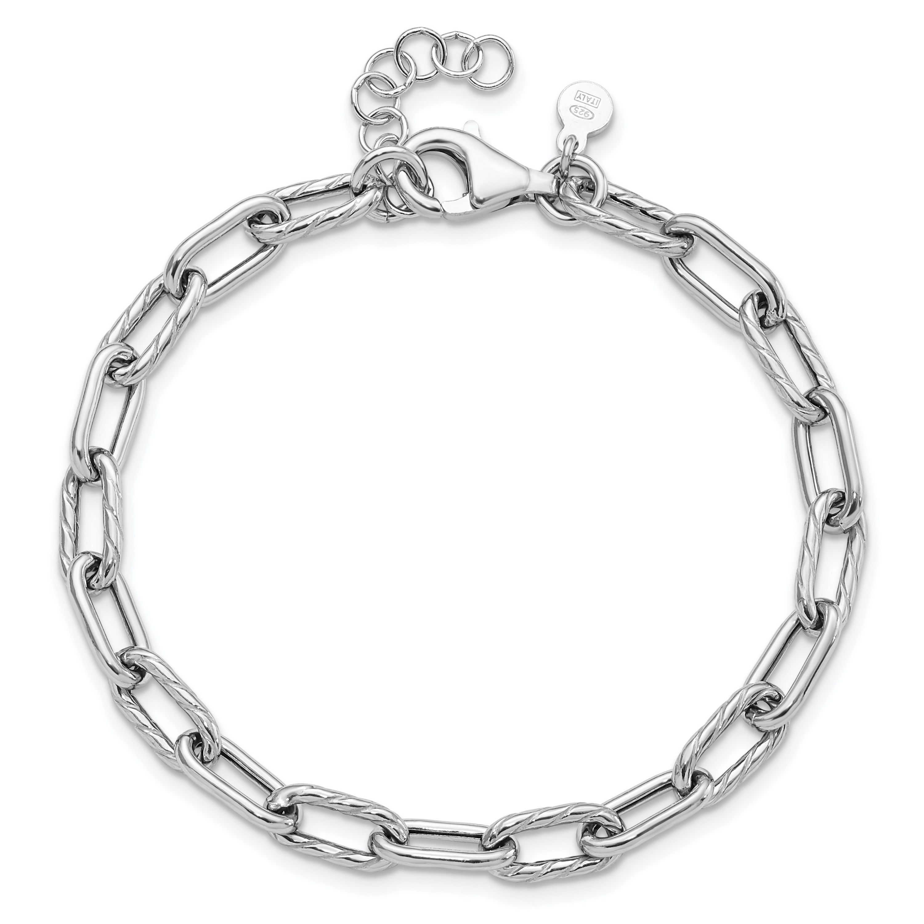 Sterling Silver Rhodium-plated Polished and Textured with 1 Inch Extension Link Bracelet