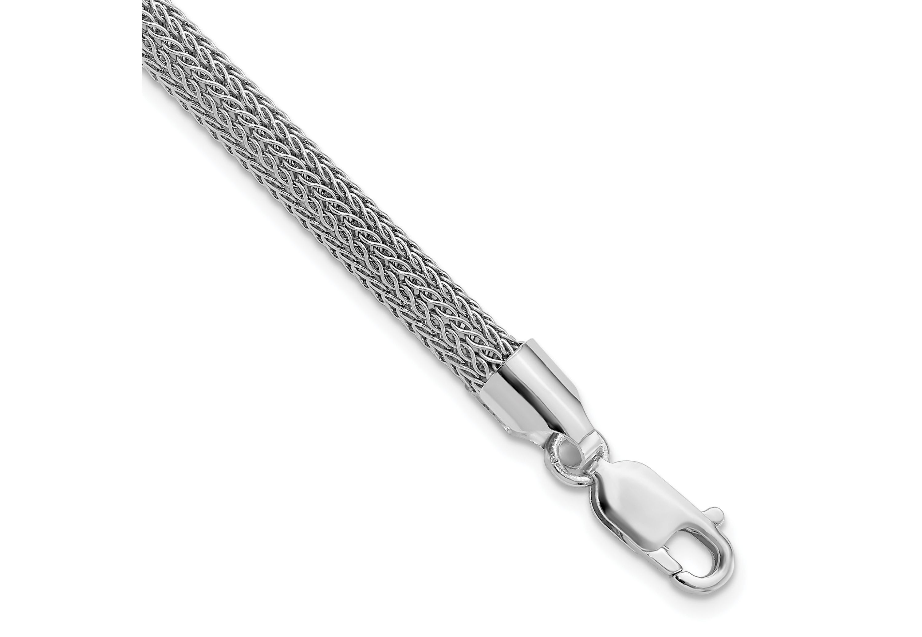 Sterling Silver Rhodium-plated Polished Mesh Woven Bracelet