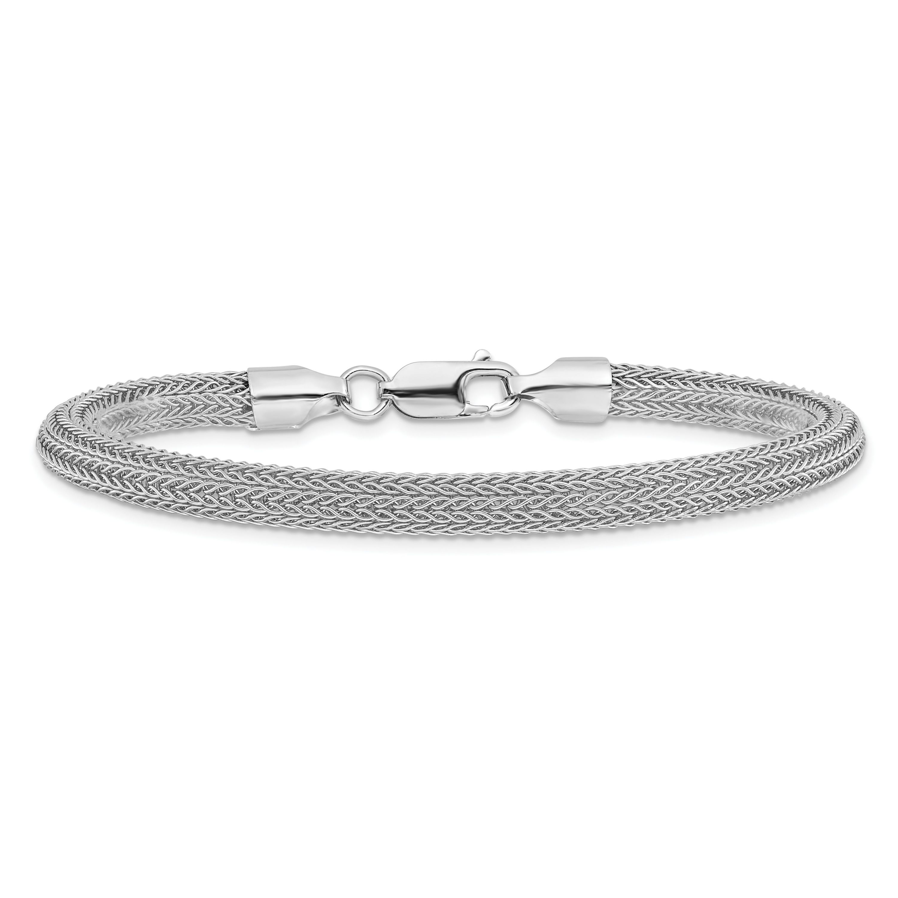Sterling Silver Rhodium-plated Polished Mesh Woven Bracelet