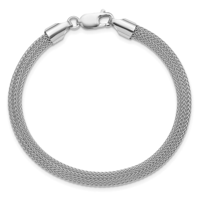 Sterling Silver Rhodium-plated Polished Mesh Woven Bracelet