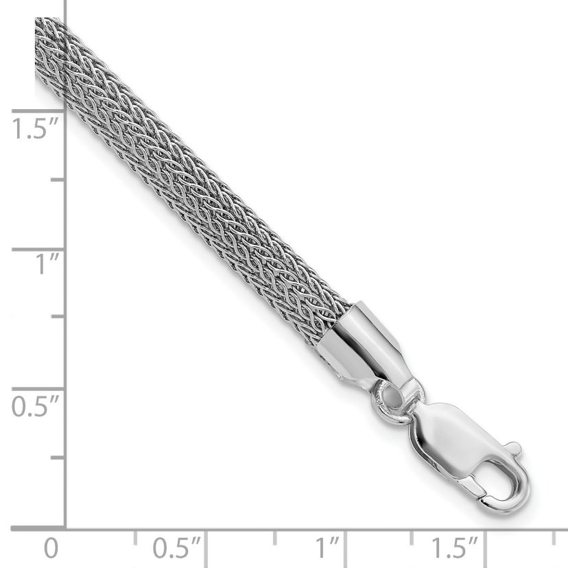 Sterling Silver Rhodium-plated Polished Mesh Woven Bracelet
