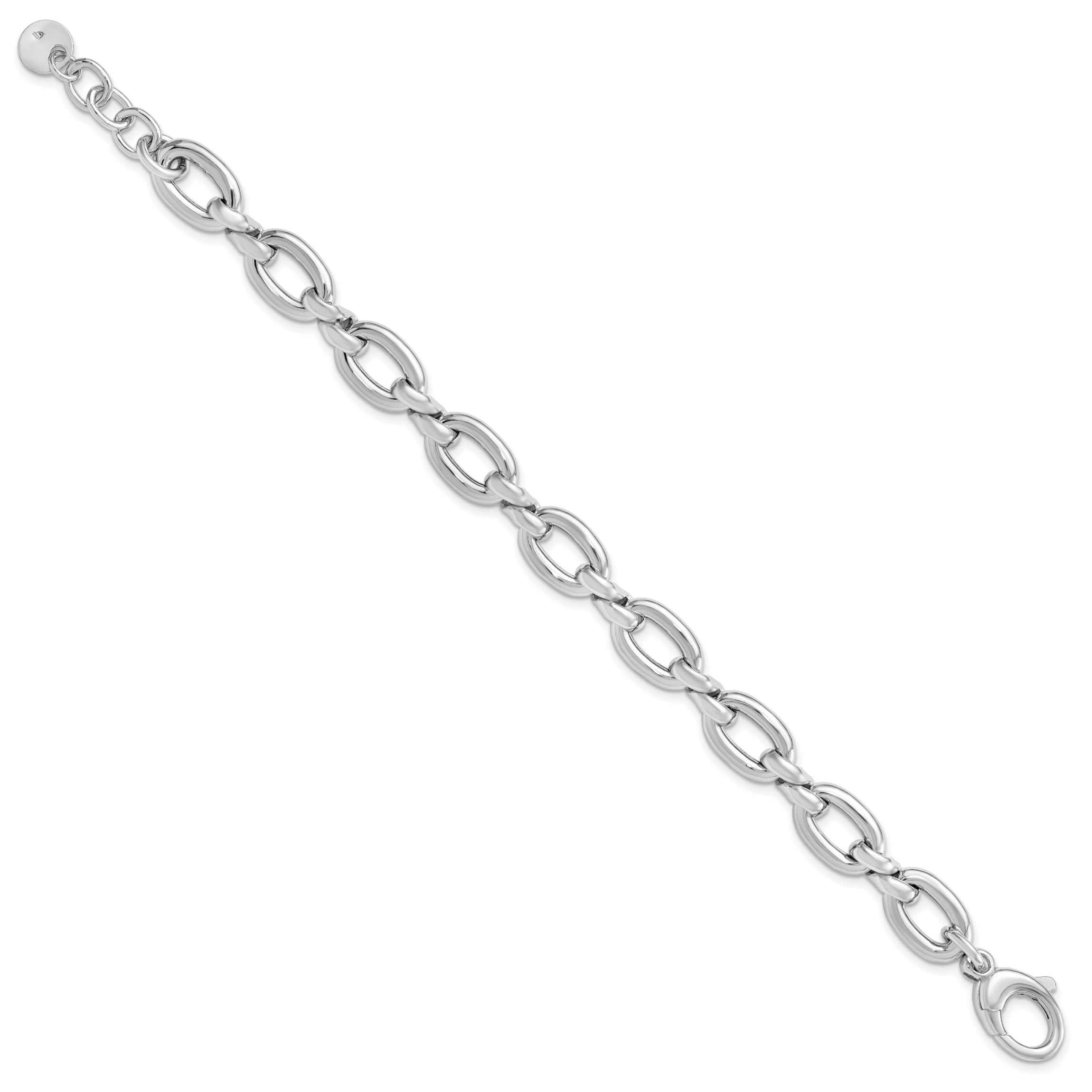 Sterling Silver Rhodium-plated Polished with 1 Inch Extension Link Bracelet