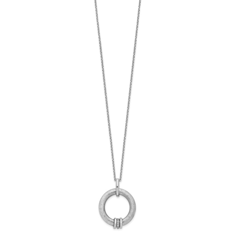 Sterling Silver Rhodium-plated Polished and Brushed Cubic Zirconia with 2-inch Extension Necklace