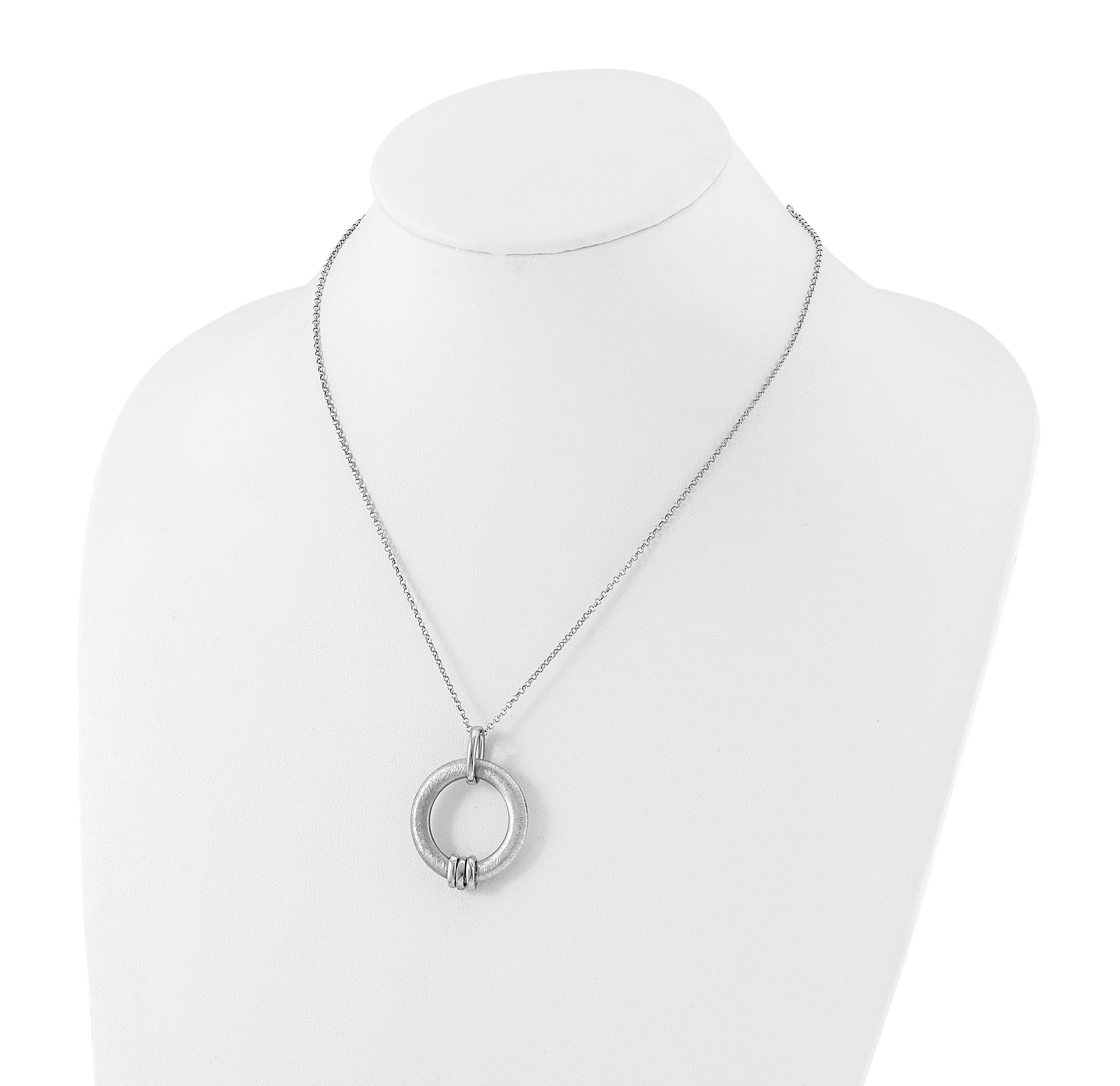 Sterling Silver Rhodium-plated Polished and Brushed Cubic Zirconia with 2-inch Extension Necklace