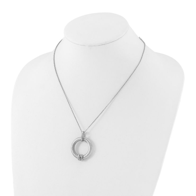 Sterling Silver Rhodium-plated Polished and Brushed Cubic Zirconia with 2-inch Extension Necklace