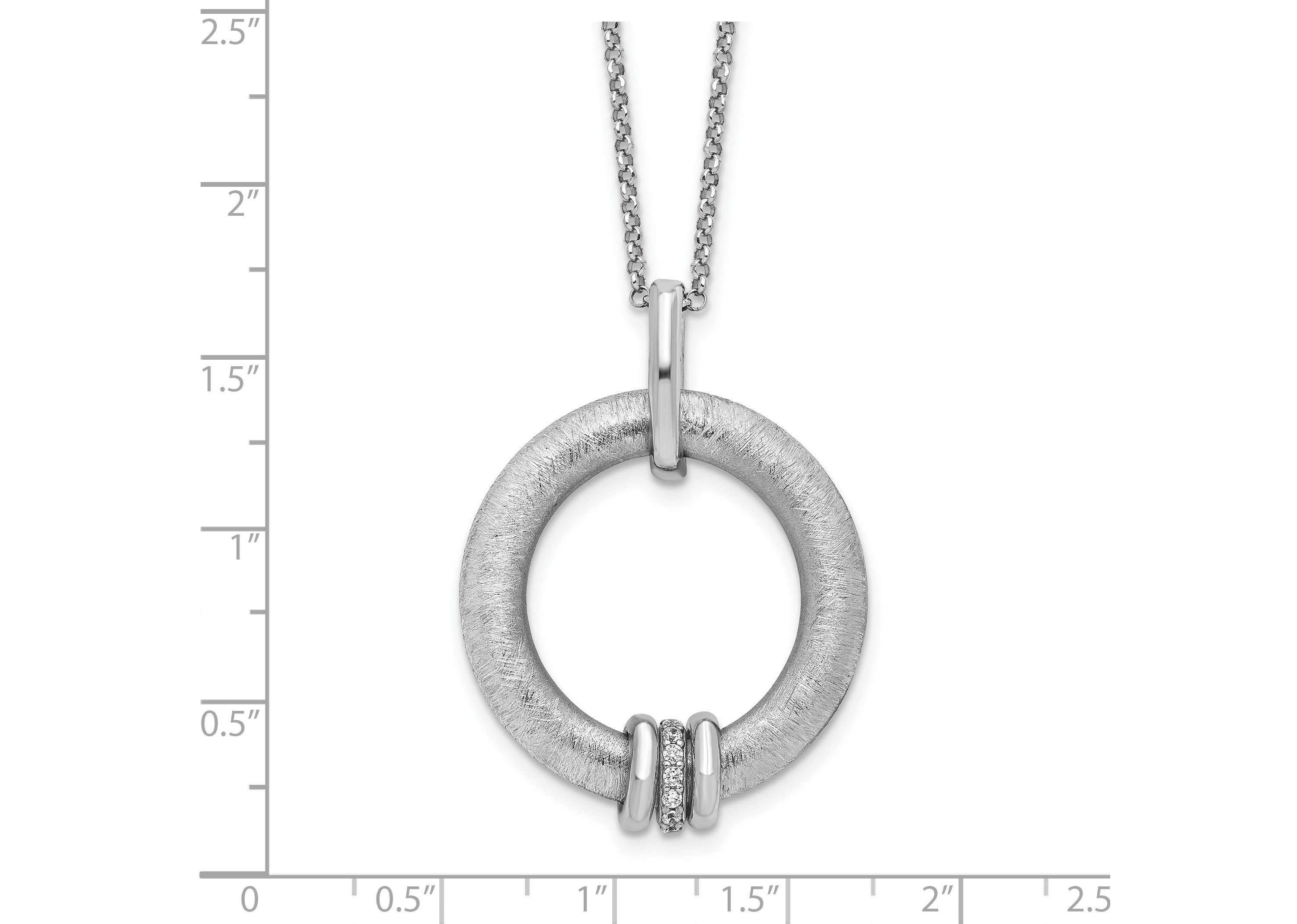 Sterling Silver Rhodium-plated Polished and Brushed Cubic Zirconia with 2-inch Extension Necklace