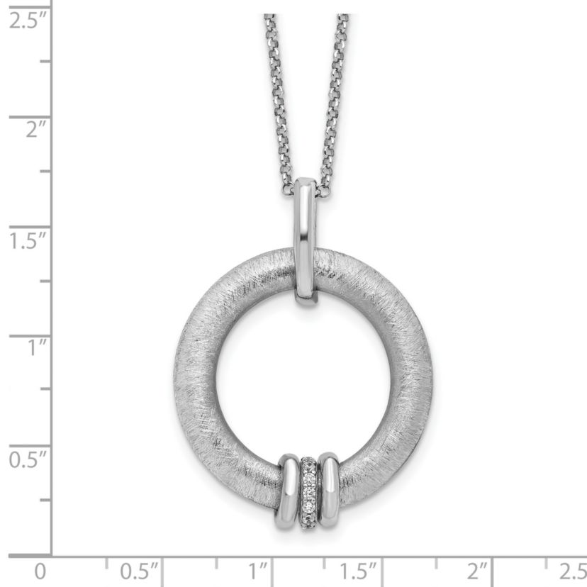 Sterling Silver Rhodium-plated Polished and Brushed Cubic Zirconia with 2-inch Extension Necklace