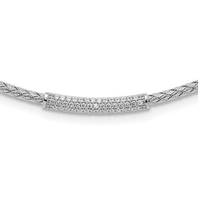 Belk & Co Sterling Silver Rhodium-plated Cubic Zirconia Woven with 2-inch Extension Necklace, White