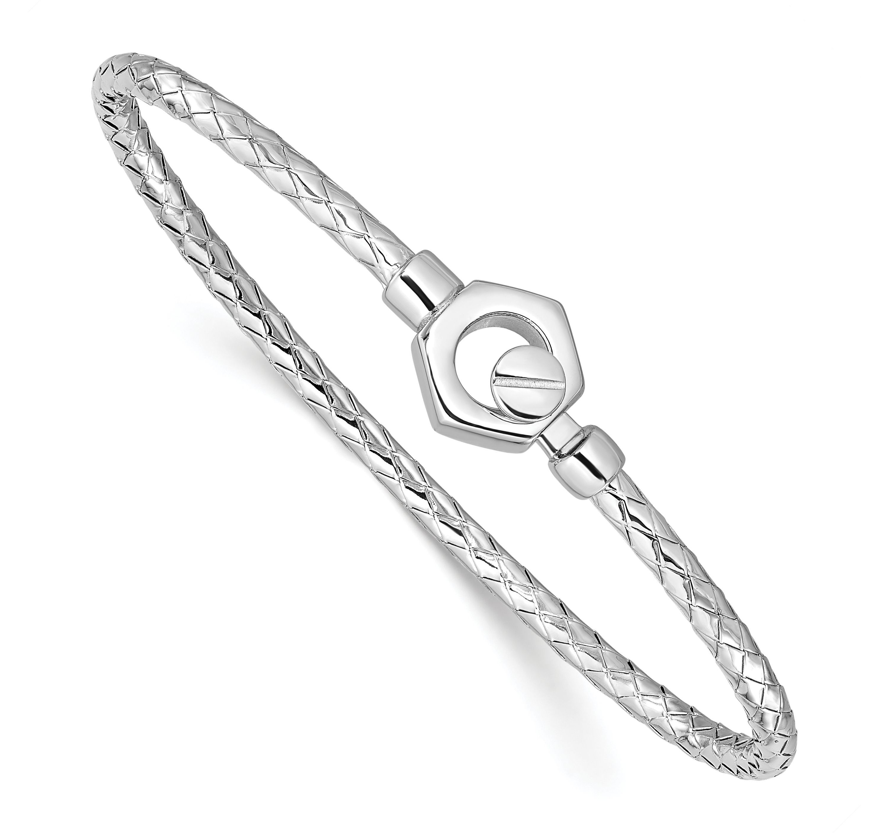 Sterling Silver Rhodium-plated Polished Braid Hook Bangle