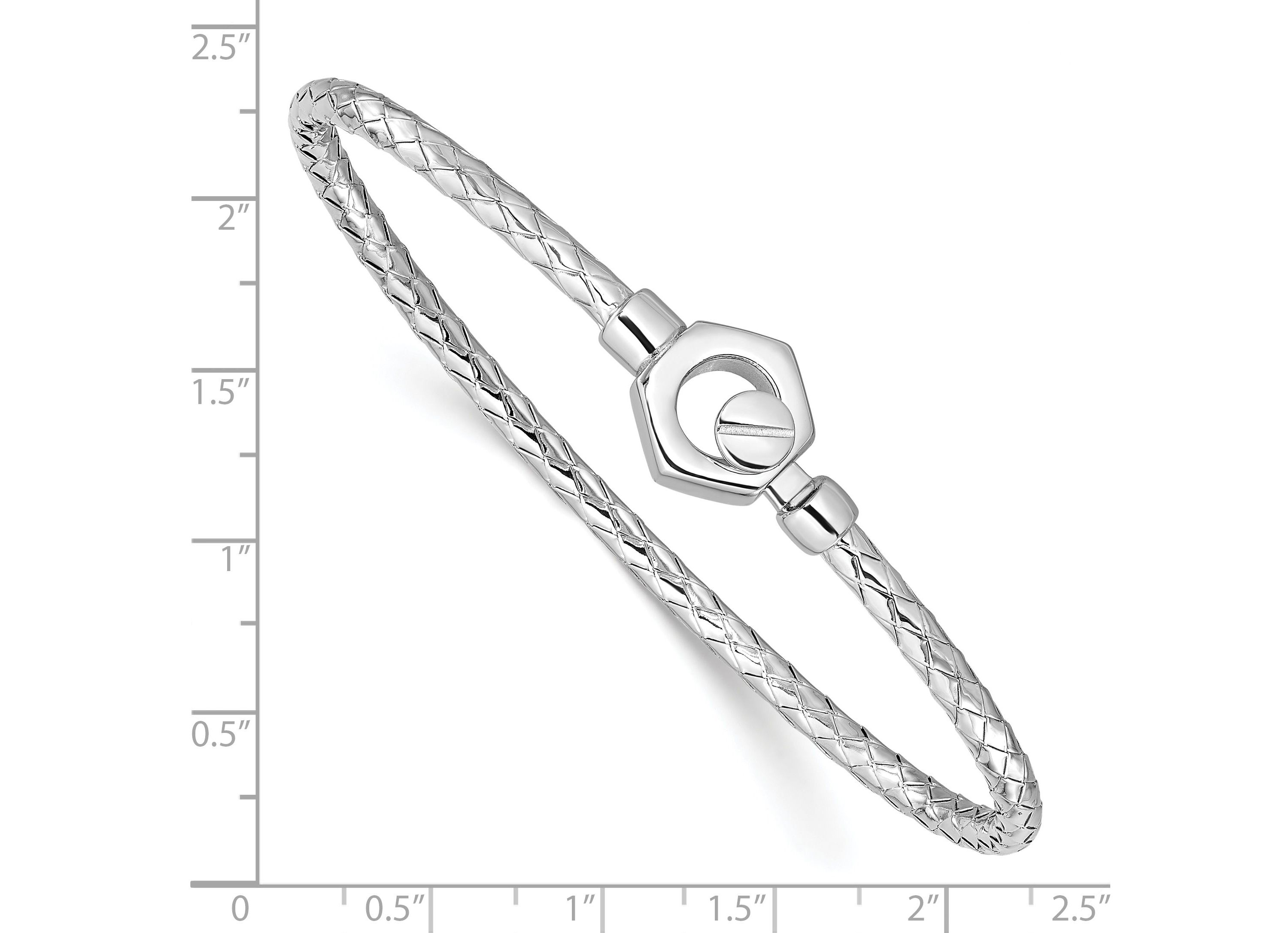 Sterling Silver Rhodium-plated Polished Braid Hook Bangle