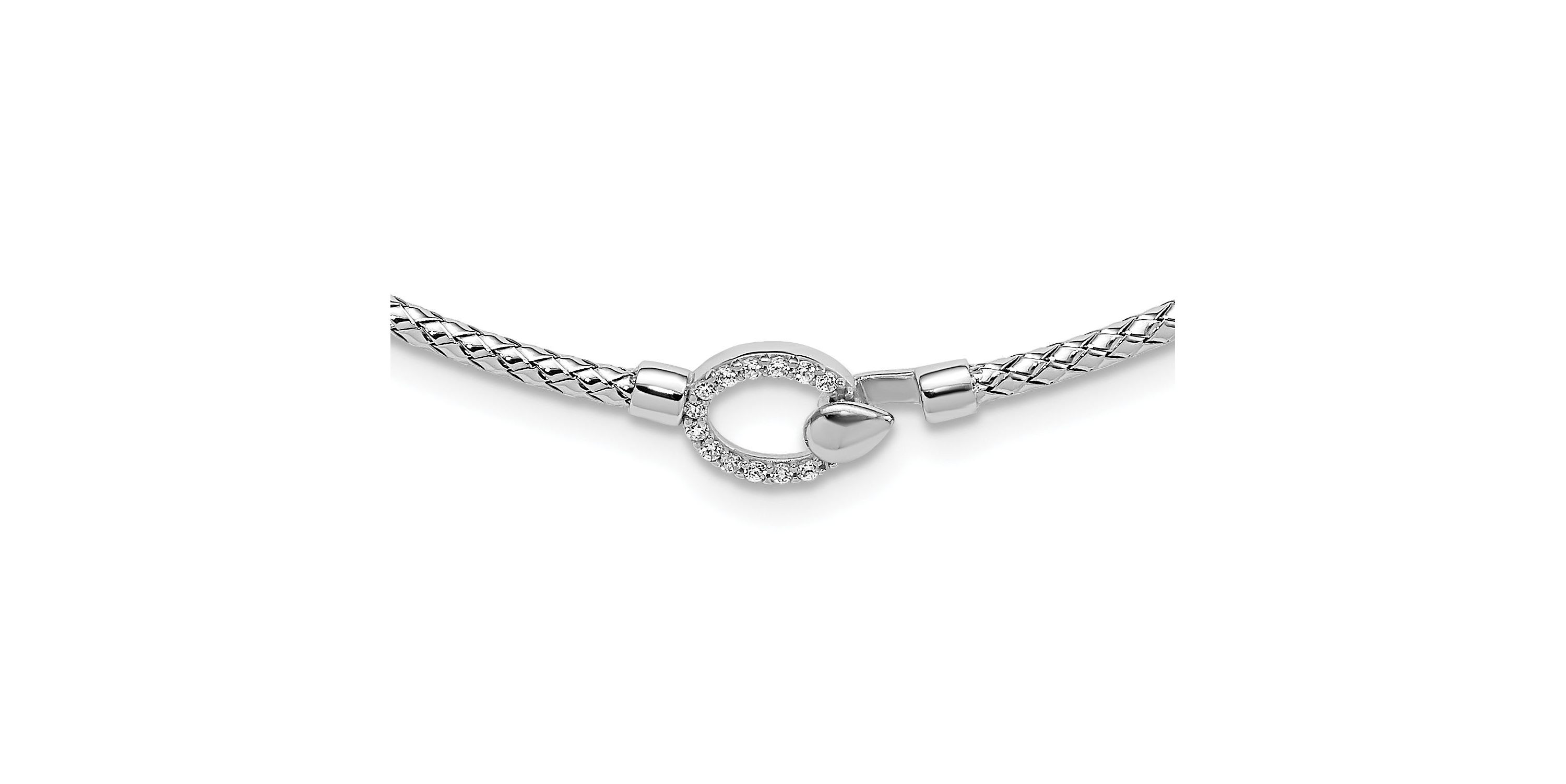 Sterling Silver Rhodium-plated Cubic Zirconia Polished Braid with 2-inch Extension Necklace