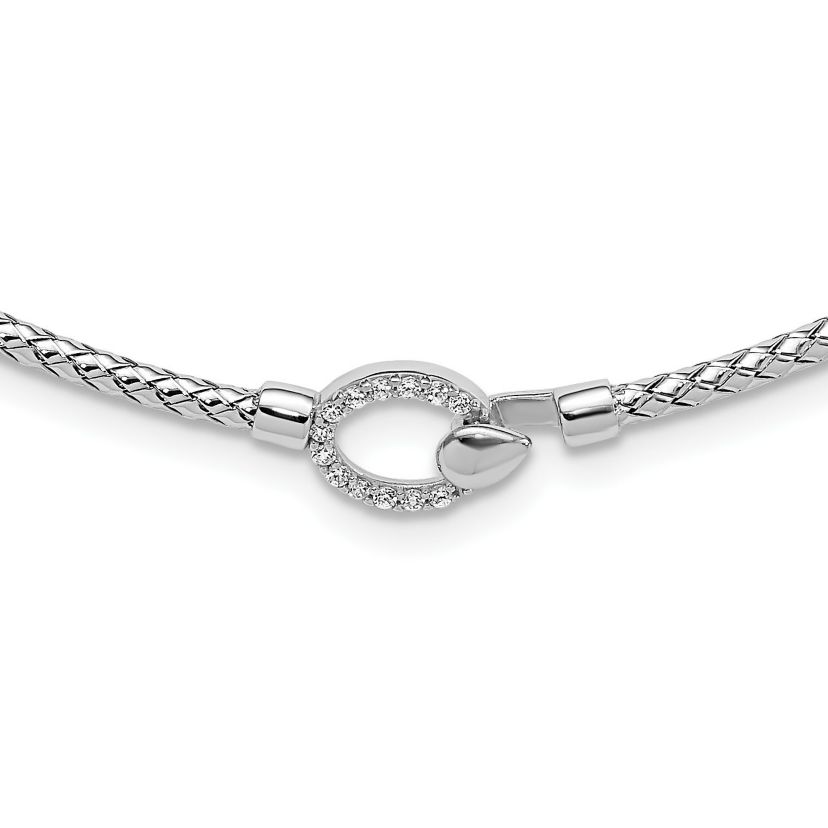 Sterling Silver Rhodium-plated Cubic Zirconia Polished Braid with 2-inch Extension Necklace