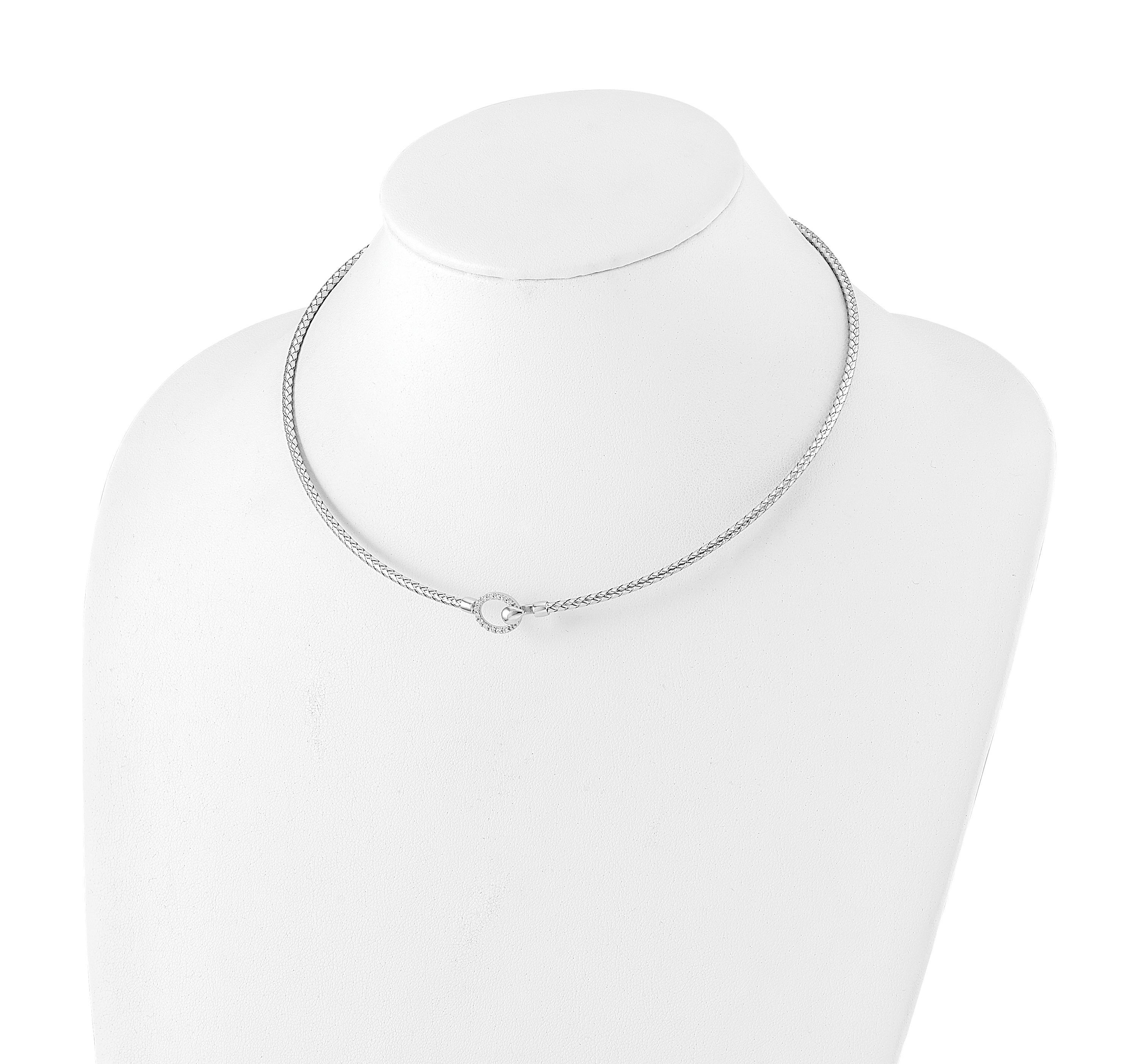 Sterling Silver Rhodium-plated Cubic Zirconia Polished Braid with 2-inch Extension Necklace
