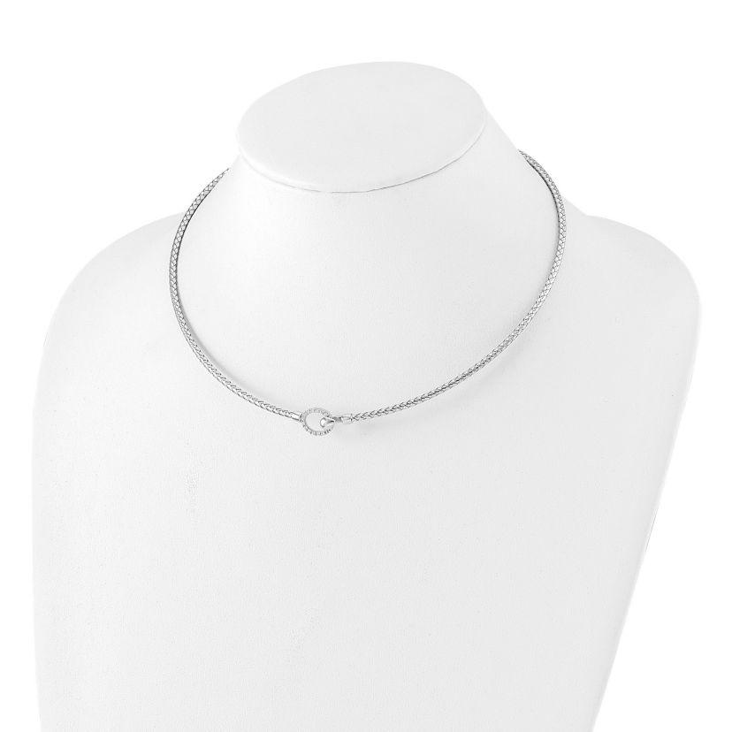 Sterling Silver Rhodium-plated Cubic Zirconia Polished Braid with 2-inch Extension Necklace