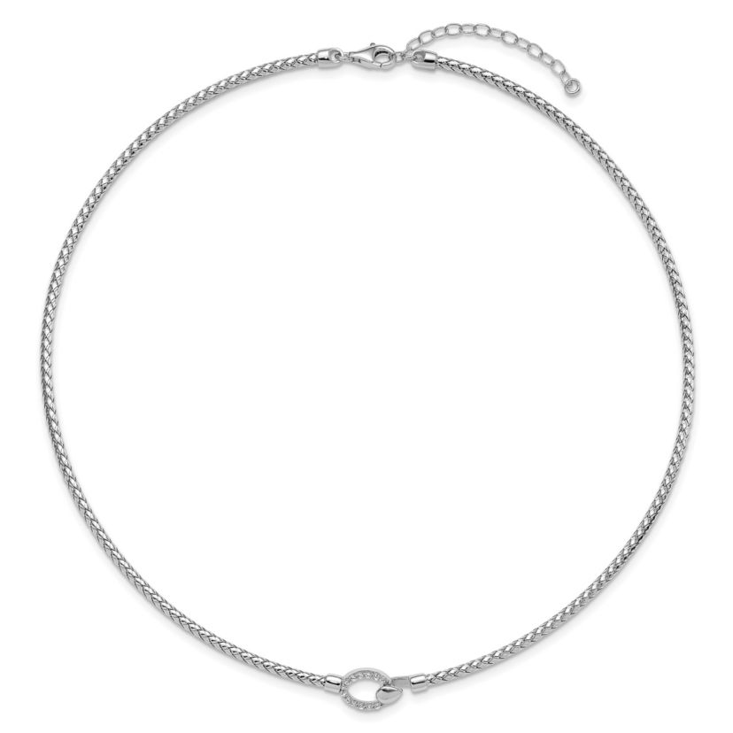 Sterling Silver Rhodium-plated Cubic Zirconia Polished Braid with 2-inch Extension Necklace