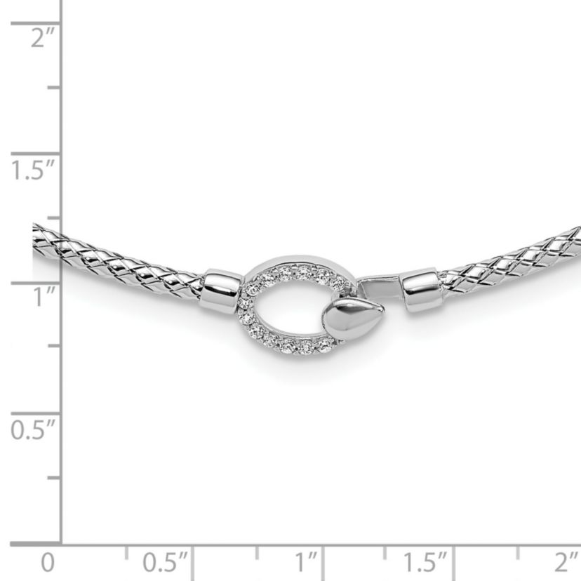Sterling Silver Rhodium-plated Cubic Zirconia Polished Braid with 2-inch Extension Necklace