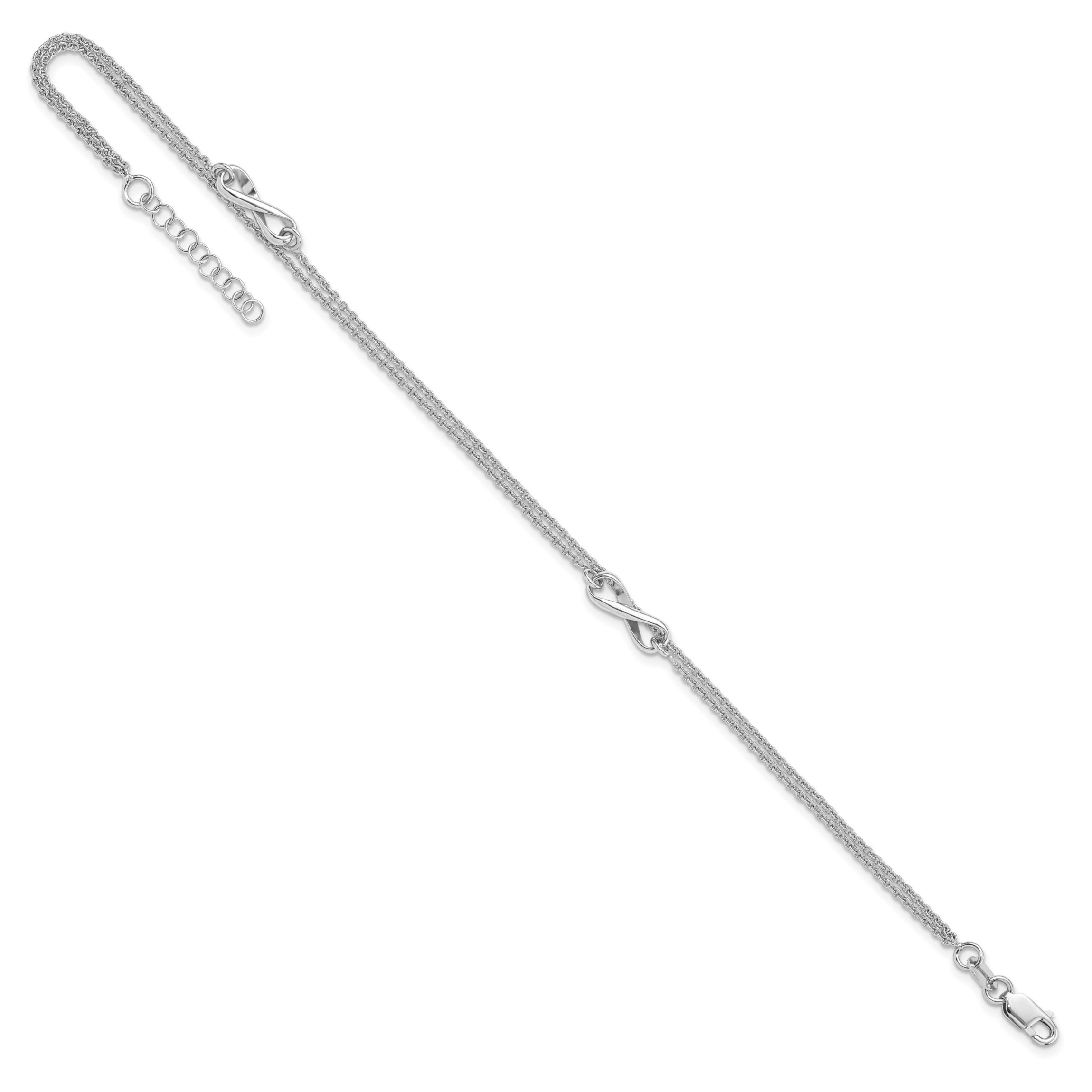 Sterling Silver Rhodium-plated Infinity  9 Inch Plus 1 Inch Extension Anklet