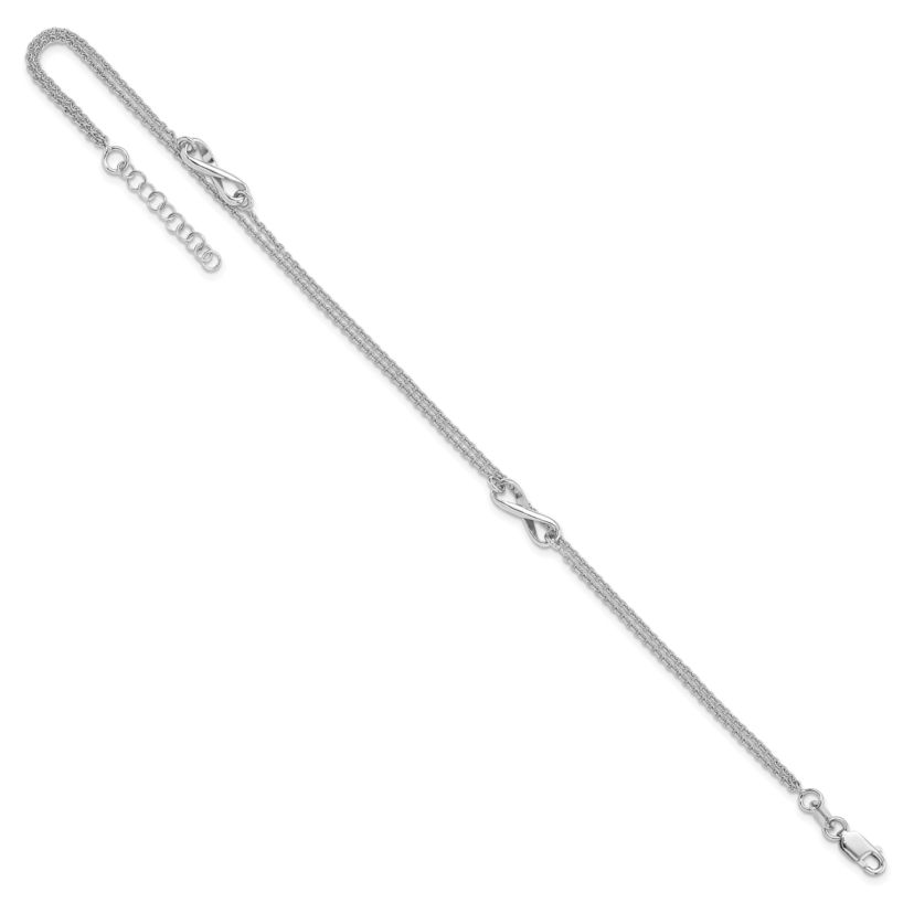 Sterling Silver Rhodium-plated Infinity  9 Inch Plus 1 Inch Extension Anklet