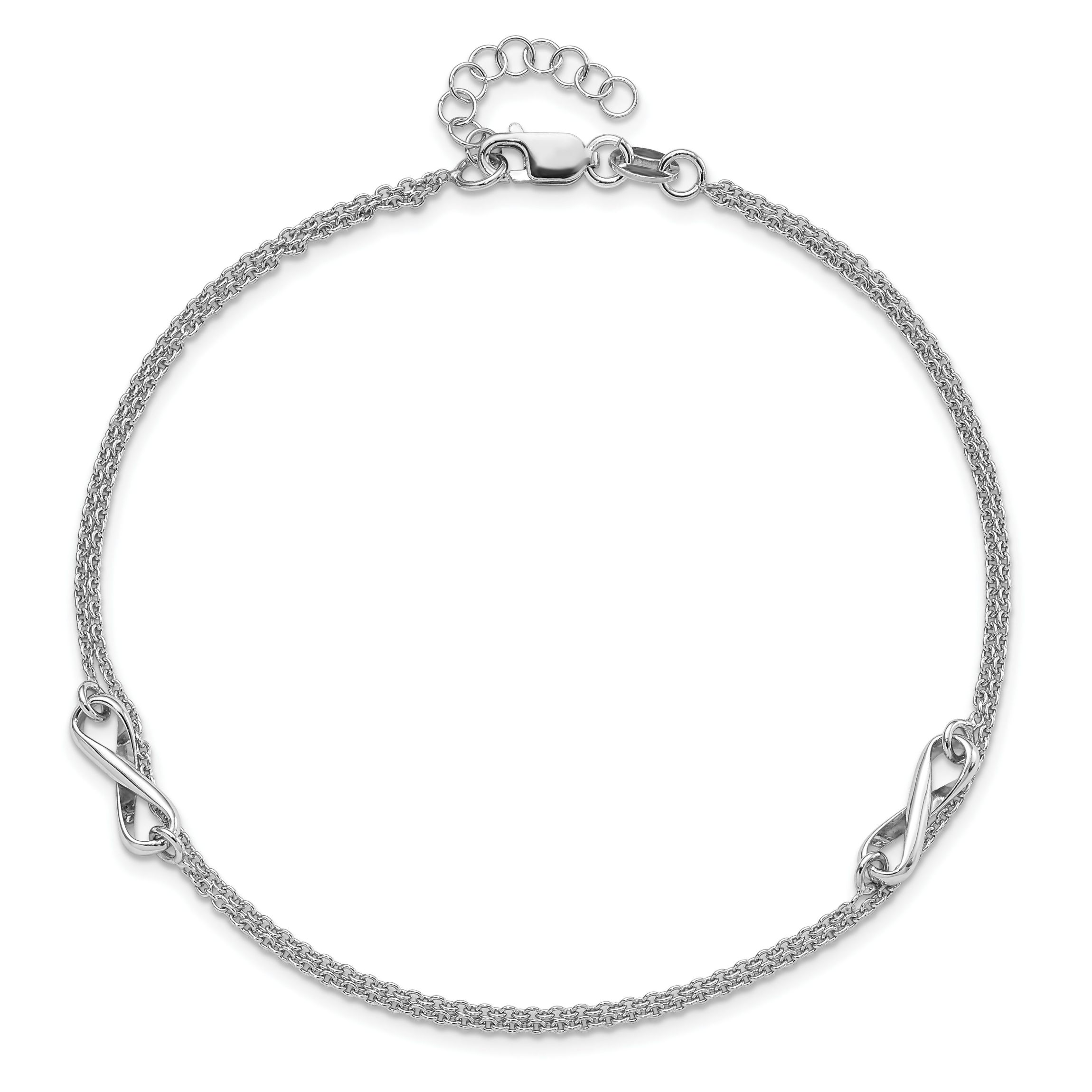 Sterling Silver Rhodium-plated Infinity  9 Inch Plus 1 Inch Extension Anklet