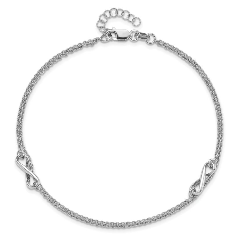 Sterling Silver Rhodium-plated Infinity  9 Inch Plus 1 Inch Extension Anklet