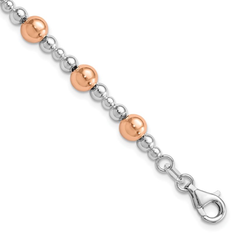 Sterling Silver Rhodium-plated and Rose-tone Beaded Bracelet