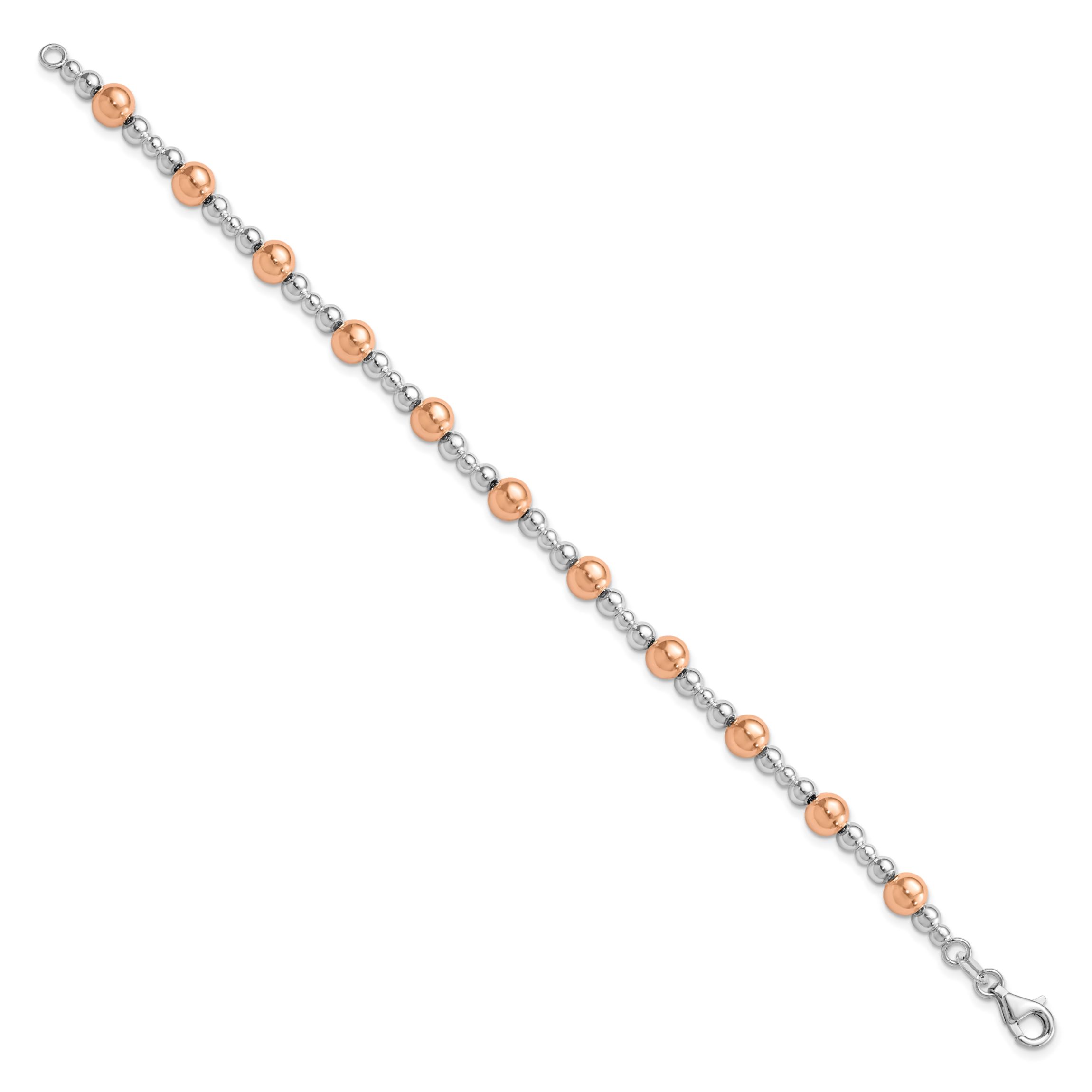 Sterling Silver Rhodium-plated and Rose-tone Beaded Bracelet
