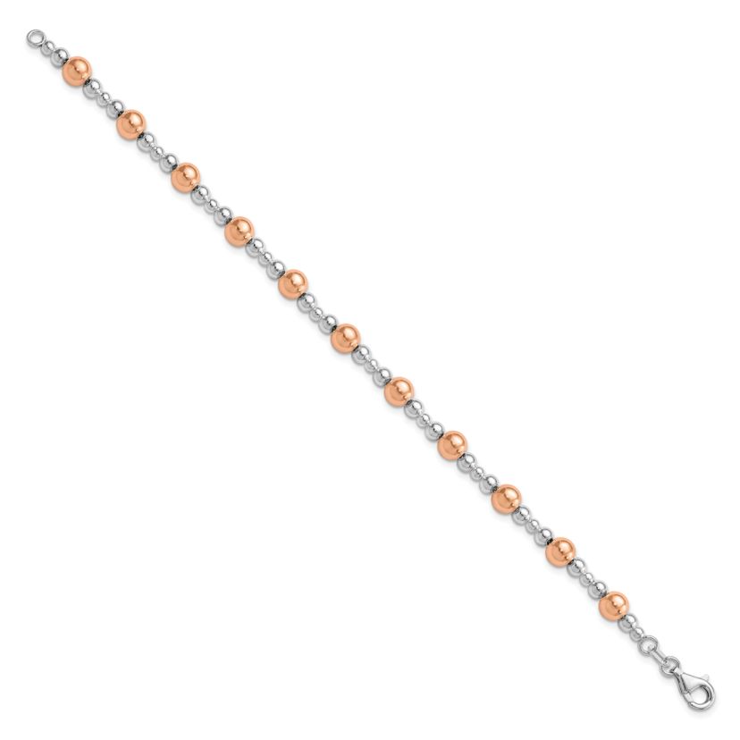 Sterling Silver Rhodium-plated and Rose-tone Beaded Bracelet