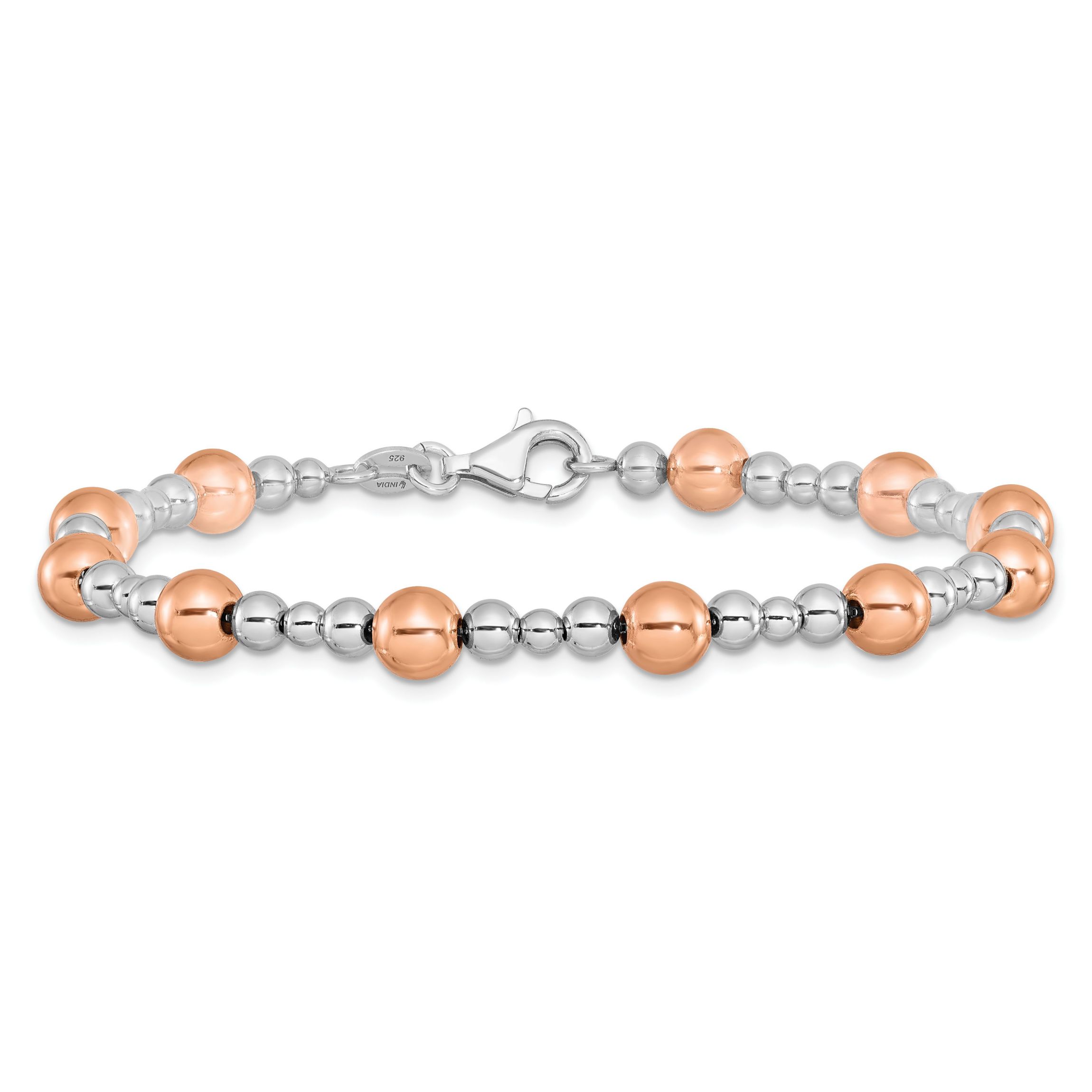 Sterling Silver Rhodium-plated and Rose-tone Beaded Bracelet
