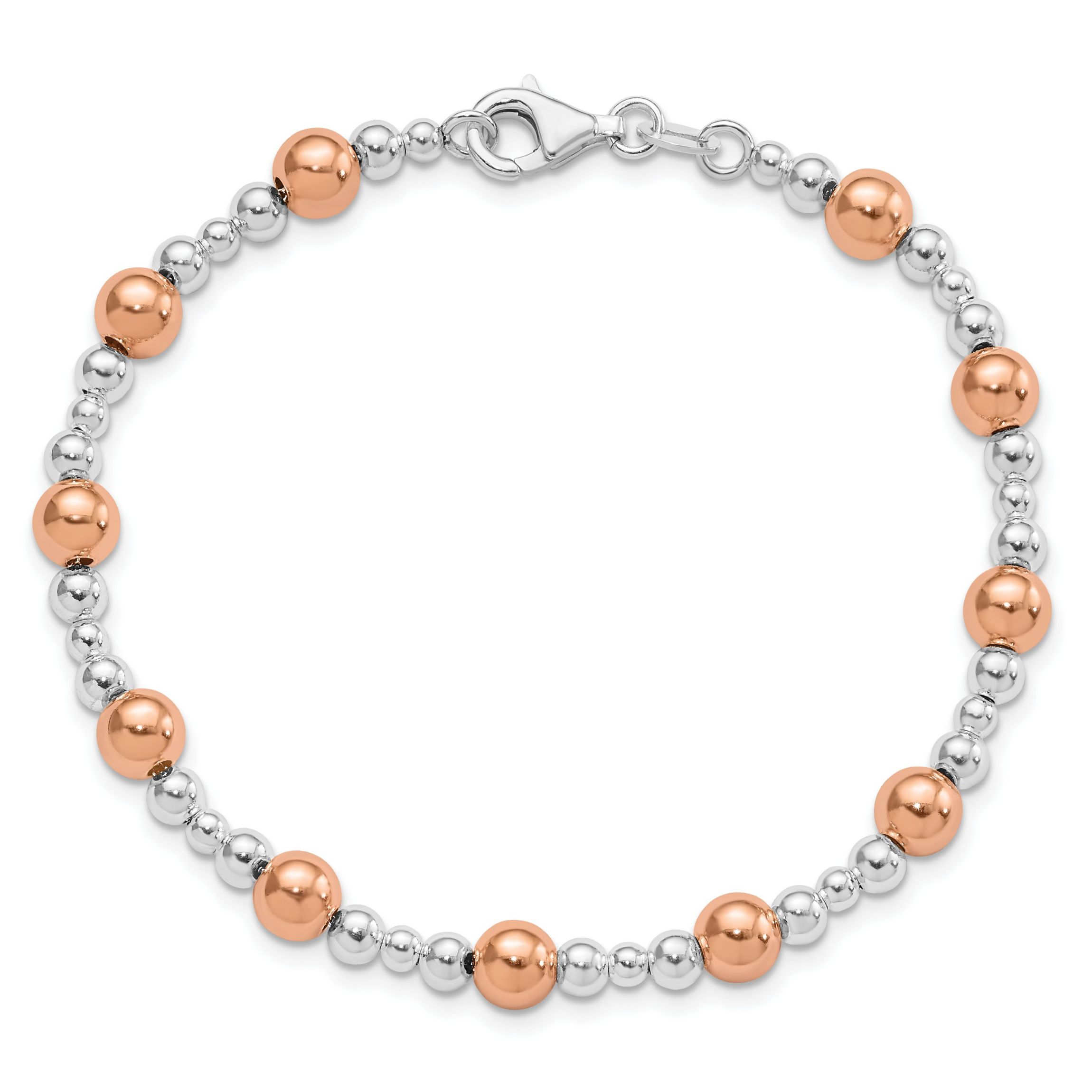 Sterling Silver Rhodium-plated and Rose-tone Beaded Bracelet