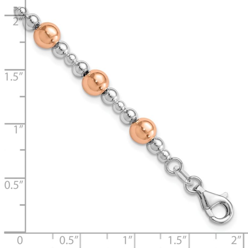 Sterling Silver Rhodium-plated and Rose-tone Beaded Bracelet