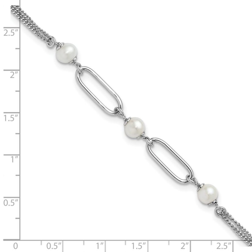 Sterling Silver Rhodium-plated Polished Freshwater Cultured Pearls with 2 Inch Extension Bracelet